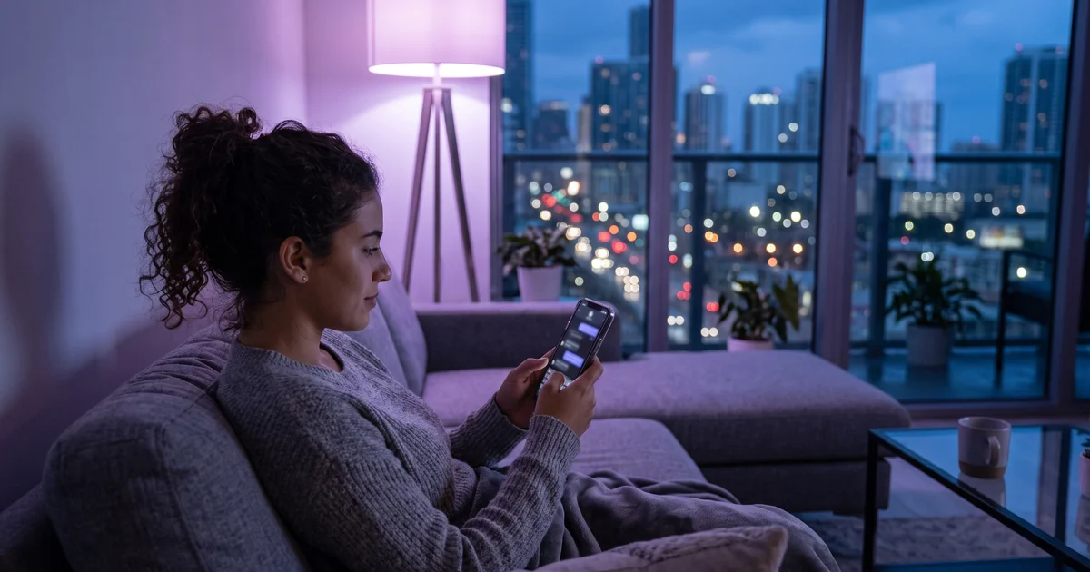 A customer checking an order status on a phone late at night at home